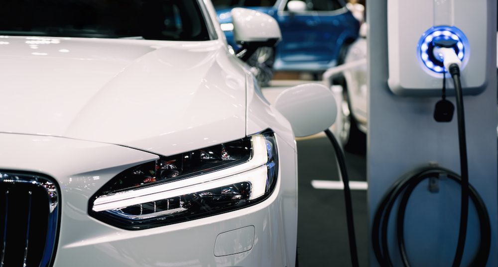 Close-up of an electric car charging