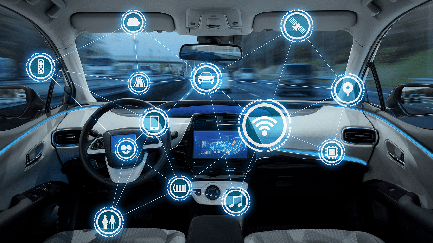 a vehicle cockpit with a wireless communication network