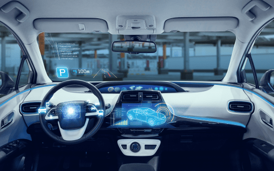 empty vehicle cockpit with digital speedometer