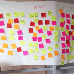 A wall covered with colorful Post-it notes