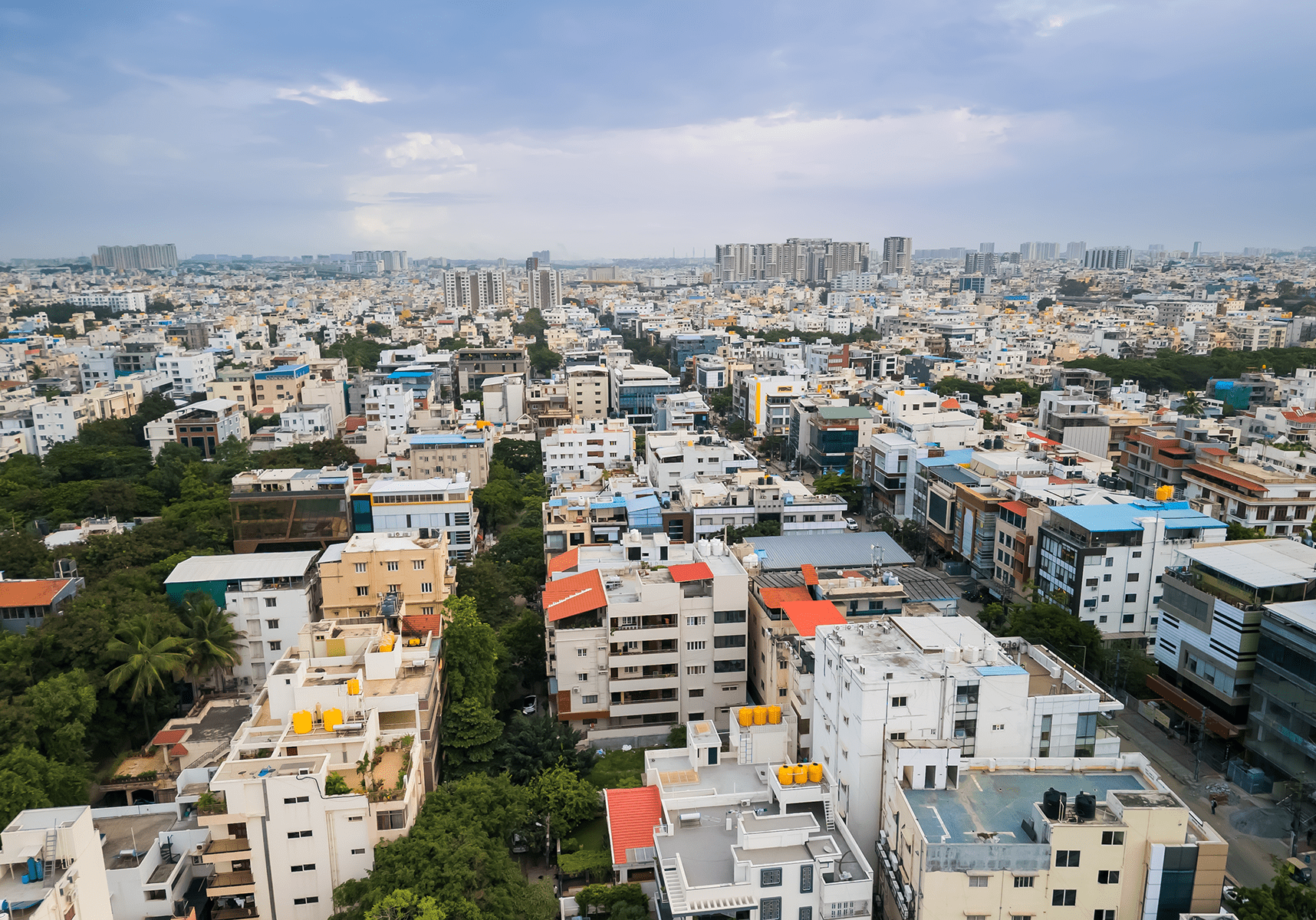 Aerial view of Bengaluru cityscape with colorful buildings , Bengaluru is fourth largest city in India.