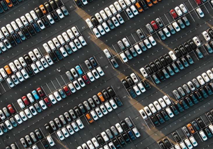 Aerial view of the parked cars